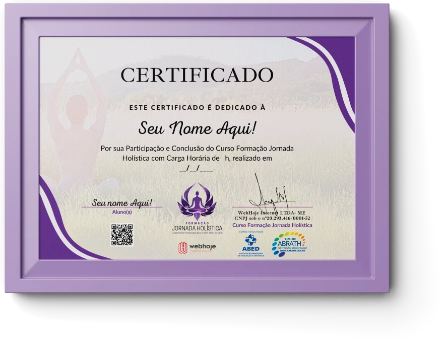 Certificado da Formação Jornada Holística de 500 horas
